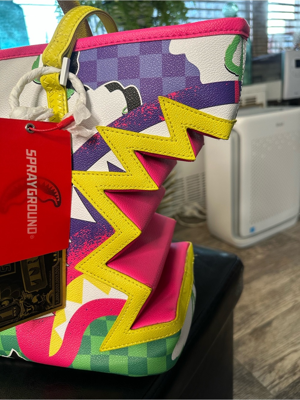 Sprayground Limited Edition Shark Mouth Tote Bag Neon Pink Green Purple NWT - Picture 5 of 12
